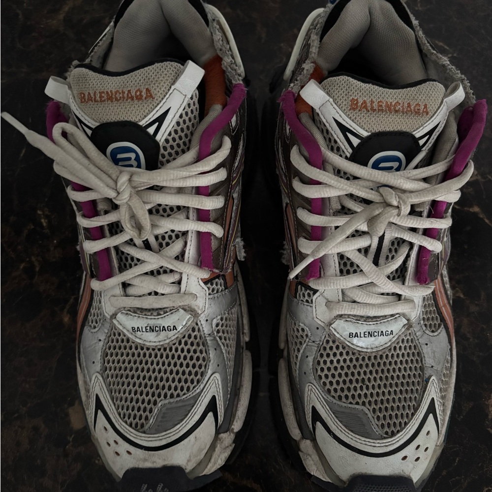 Balenciaga Women's Sneakers in Gray with Purple Highlights